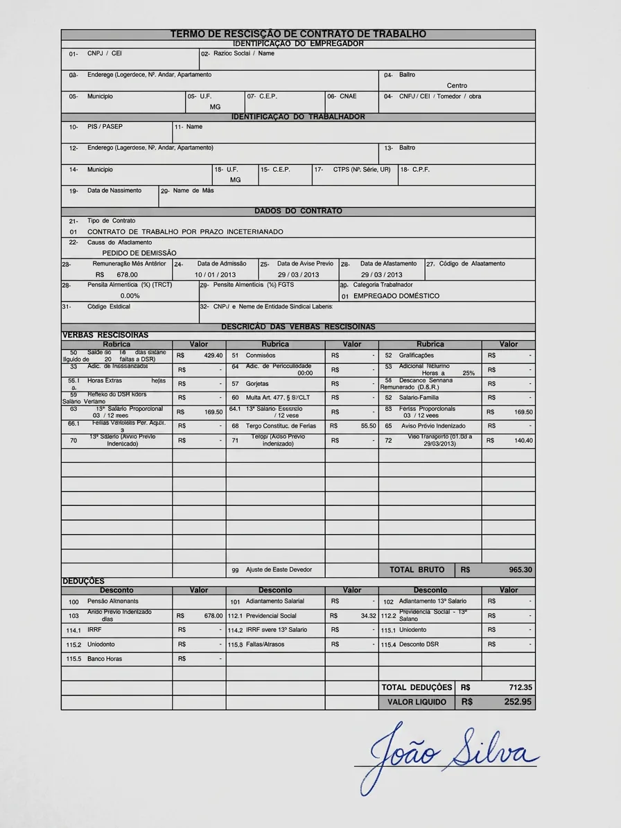 TRCT - Termo de Rescisão do Contrato de Trabalho exibido em um notebook